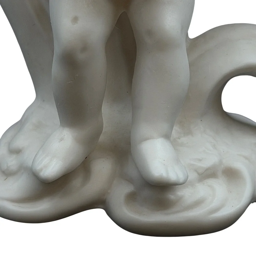 Vtg Mid Century Japan‎ White Bisque Porcelain Cherub Harp Player Bud Vase 5.5 in